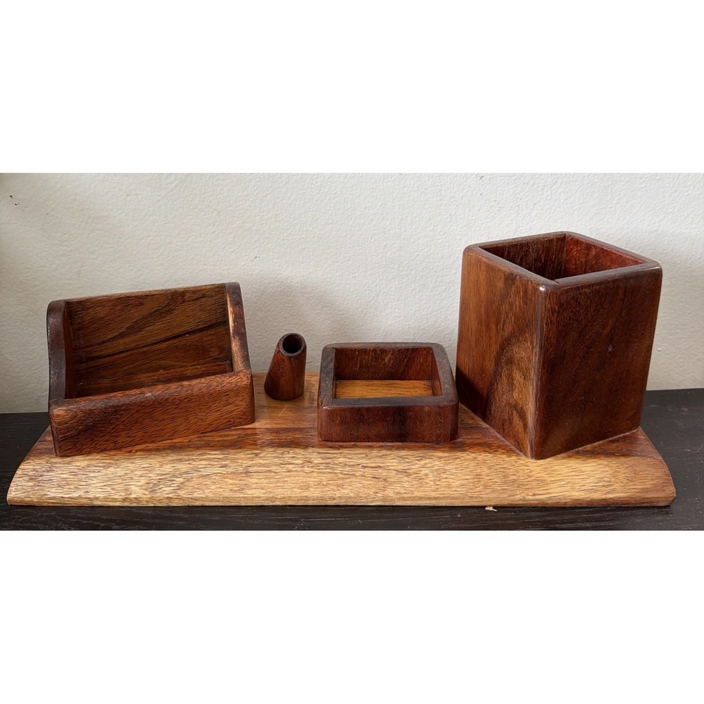 Wooden Handmade Desktop Organizer Cards Pencils Change Holder